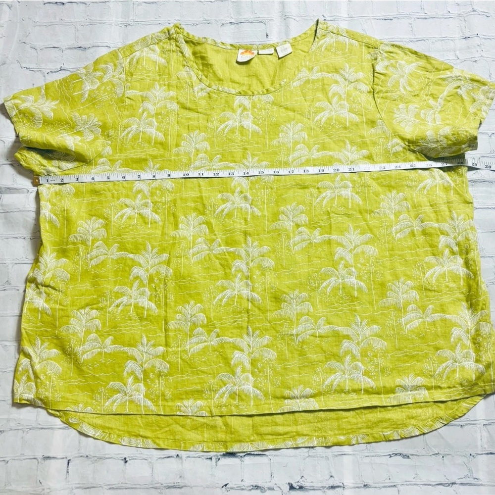 C&C CALIFORNIA Palm Tree Print Linen Boxy Top Women’s 3X Lime Green Tropical - Picture 4 of 7